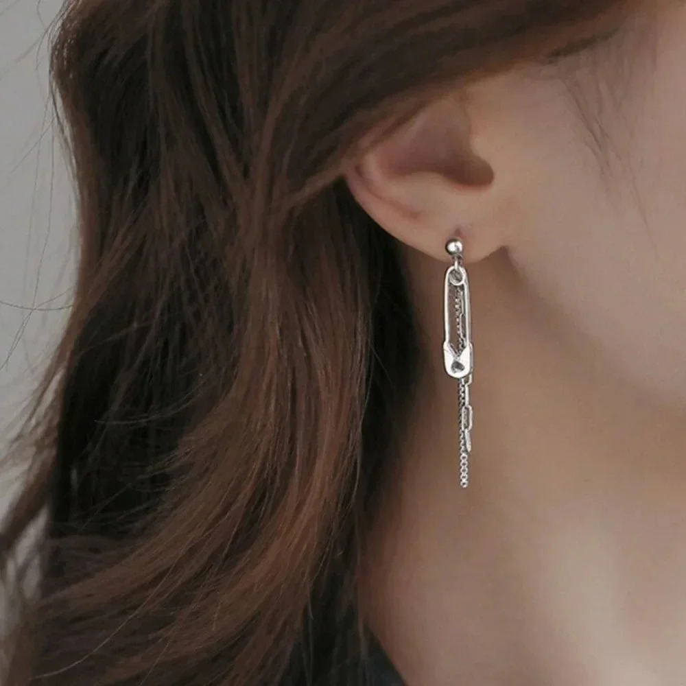 925 Sterling Silver Paperclip Tassel Drop Earrings Chain Link Paperclip Earrings